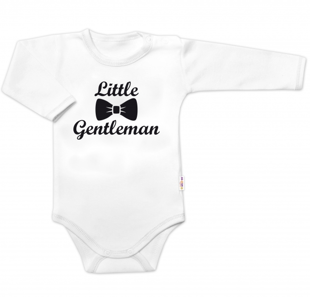 Body dl. rukáv Little Gentleman, bavlna Baby Nellys, bielo/čierne, veľ. 86-#Velikost koj. oblečení;86 (12-18m)