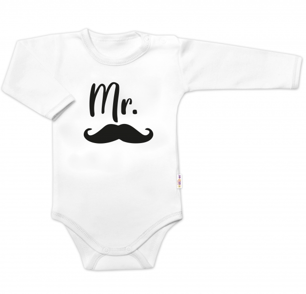Body dl. rukáv Mr., bavlna Baby Nellys, bielo/čierne, veľ. 80-#Velikost koj. oblečení;80 (9-12m)