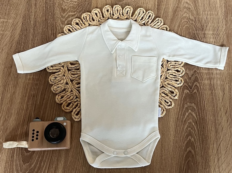 Bavlnené body polo dl. rukáv Mamatti, Kozmos - biele, veľ. 80-#Velikost koj. oblečení;80 (9-12m)