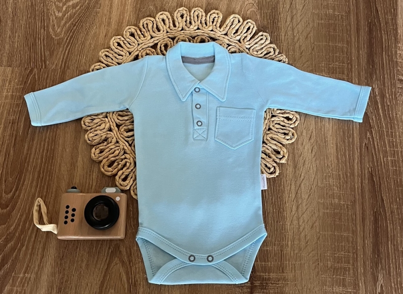 Body polo dl. rukáv bavlna Mamatti, Dino park - modré, veľ. 80-#Velikost koj. oblečení;80 (9-12m)