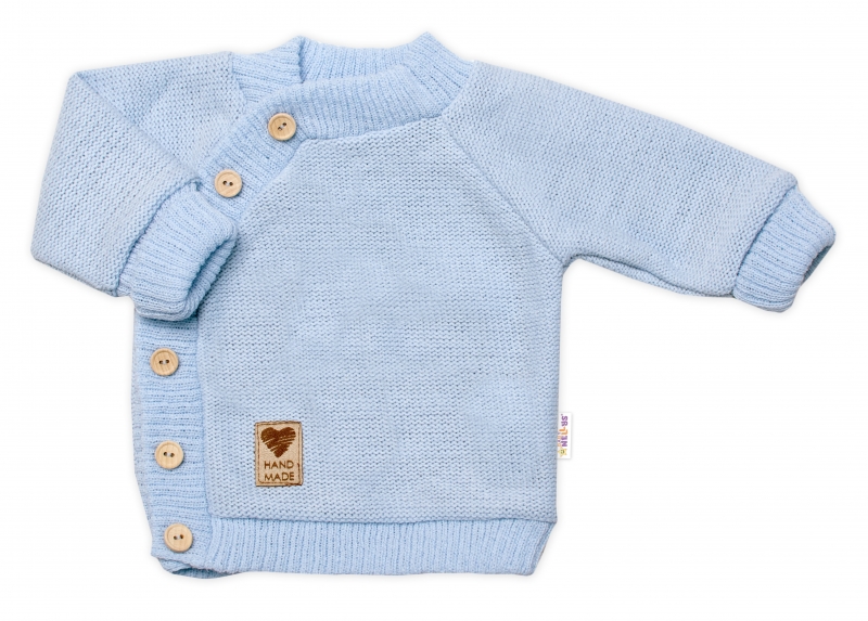 Detský pletený svetrík s gombíkmi, zap. bokom, Handmade Baby Nellys, modrý-#Velikost koj. oblečení;56-62 (0-3m)