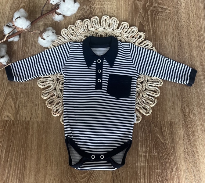 Body polo dl. rukáv bavlna Mamatti, Sailor, granát s prúžkom, veľ. 80-#Velikost koj. oblečení;80 (9-12m)