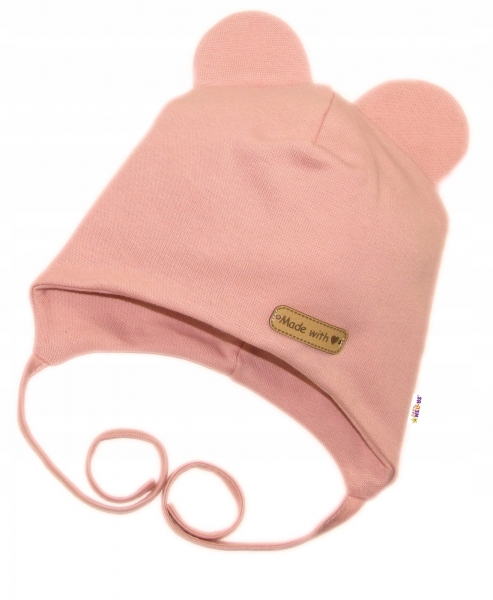 Čiapočka na zaväzovanie, bavlna, Little Teddy, Baby Nellys, púdrová, ružová, veľ. 74/80-#Velikost koj. oblečení;74-80 (9-12m)