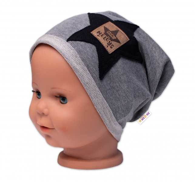 Detská čiapka bavlna, Baby Star, Baby Nellys, sivá-#Velikost koj. oblečení;80-86 (12-18m)