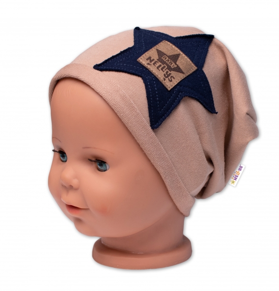 Detská čiapka bavlna, Baby Star, Baby Nellys, cappuccino-#Velikost koj. oblečení;80-86 (12-18m)
