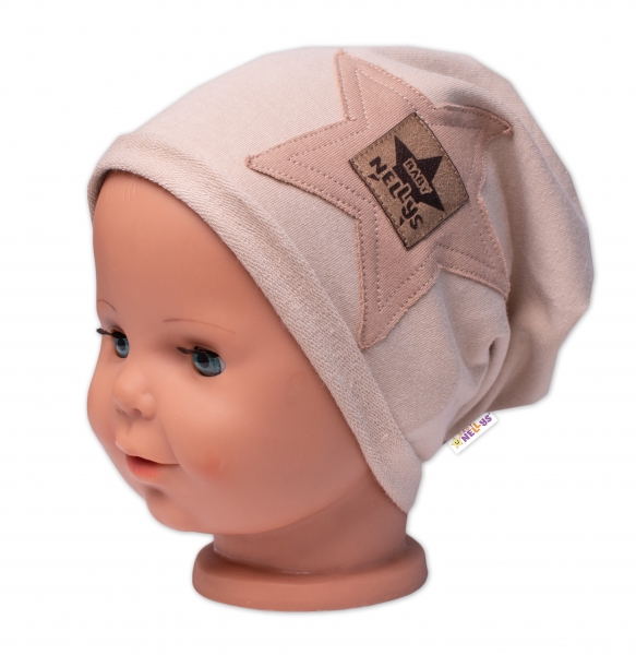 Detská čiapka bavlna, Baby Star, Baby Nellys, béžová-#Velikost koj. oblečení;80-86 (12-18m)