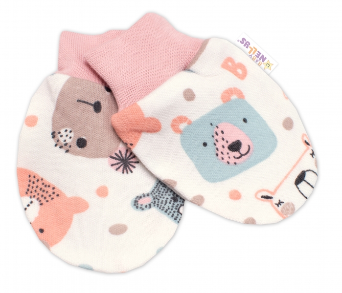 Dojčenské rukavičky bavlna Space Bear, Baby Nellys - krémové/pastel pudrová