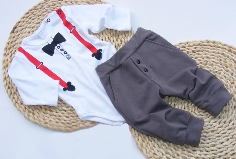 Dojčenské body dl. rukáv + tepláčiky Boss, 2D sada, bavlna G-baby, biela/sivá, veľ. 80-#Velikost koj. oblečení;80 (9-12m)