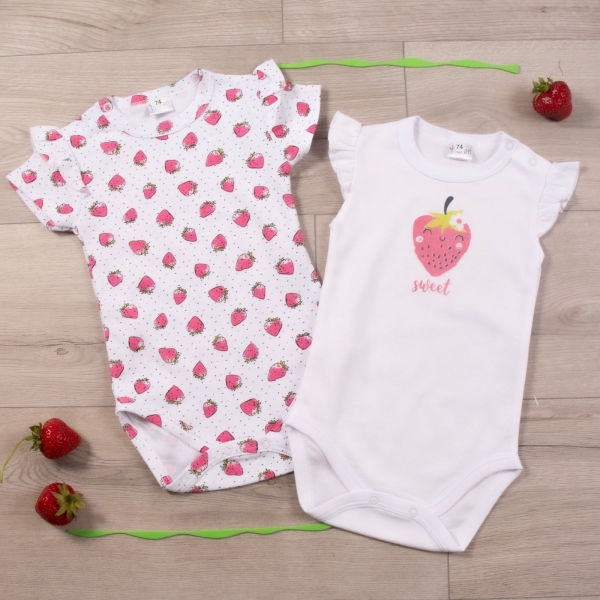 Body krátky rukáv 2D sada K-Baby, Jahôdky, biele, veľ. 80-#Velikost koj. oblečení;80 (9-12m)