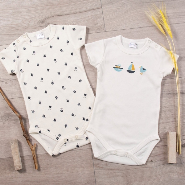 Body krátky rukáv 2D sada K-Baby, Lodičky, biele, veľ. 80-#Velikost koj. oblečení;80 (9-12m)