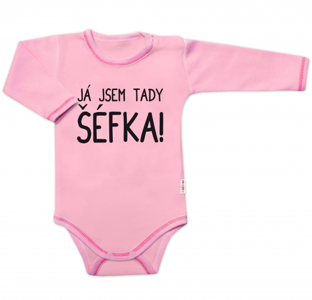 Body dlhý rukáv s vtipným textom Baby Nellys, Já jsem tady ŠÉFKA!