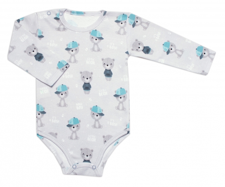 Body dl. rukáv, bavlna, zapínanie pri krku Mrofi, Baby Bear - šedé, veľ. 86