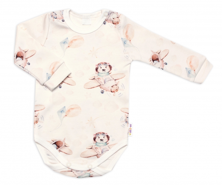 Body dl. rukáv, bavlna, zapínanie pri krku, Baby Nellys Piloti, krémové, veľ. 80