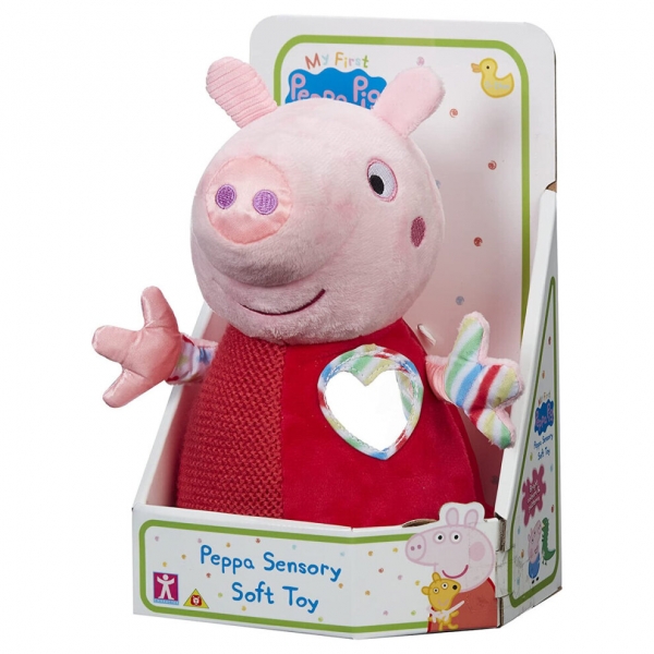 Zmyslová edukačná hračka PEPPAPIG, plyšová, 12,5 cm, červená