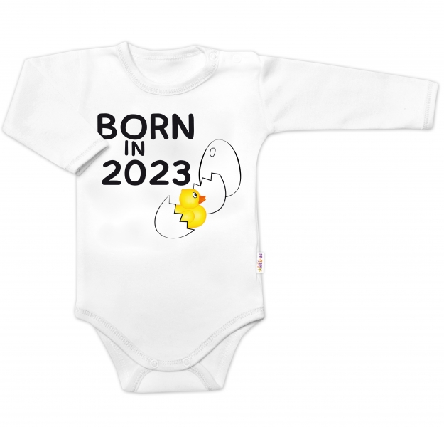 Body dlhý rukáv s vtipným textom Baby Nellys, Born in 2023-#Velikost koj. oblečení;50 (0-1m)