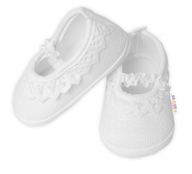 Dojčenské capáčky/topánočky s čipkou Vintage, Baby Nellys, biele, veľ. 62/68, 11,5cm-#Velikost koj. oblečení;62-68 (3-6m)