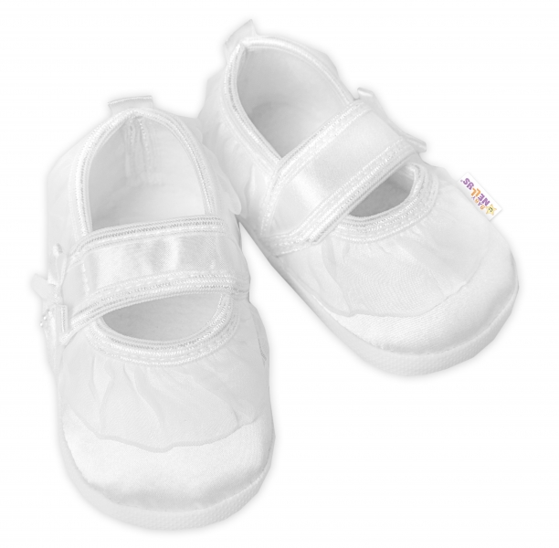 Dojčenské capáčky/topánočky s čipkou a mašľou, Baby Nellys, biele