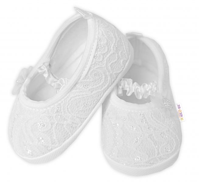 Dojčenské capáčky/topánočky krajkové s kvietkom, Baby Nellys, biele, veľ. 62/68,11,5cm-#Velikost koj. oblečení;62-68 (3-6m)
