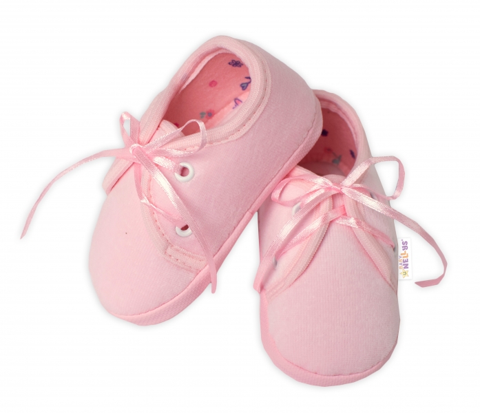 Dojčenské capáčky/topánočky šnurovacie, Baby Nellys, ružové, veľ. 62/68, 11,5cm-#Velikost koj. oblečení;62-68 (3-6m)