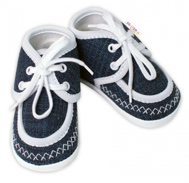 Dojčenské capáčky/topánočky s obšitím, Baby Nellys, jeans, veľ. 62/68, 11,5cm-#Velikost koj. oblečení;62-68 (3-6m)
