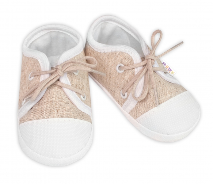 Dojčenské capáčky/topánočky šnurovacie, Baby Nellys, béžové, veľ. 68/74, 12,5 cm-#Velikost koj. oblečení;68-74 (6-9m)