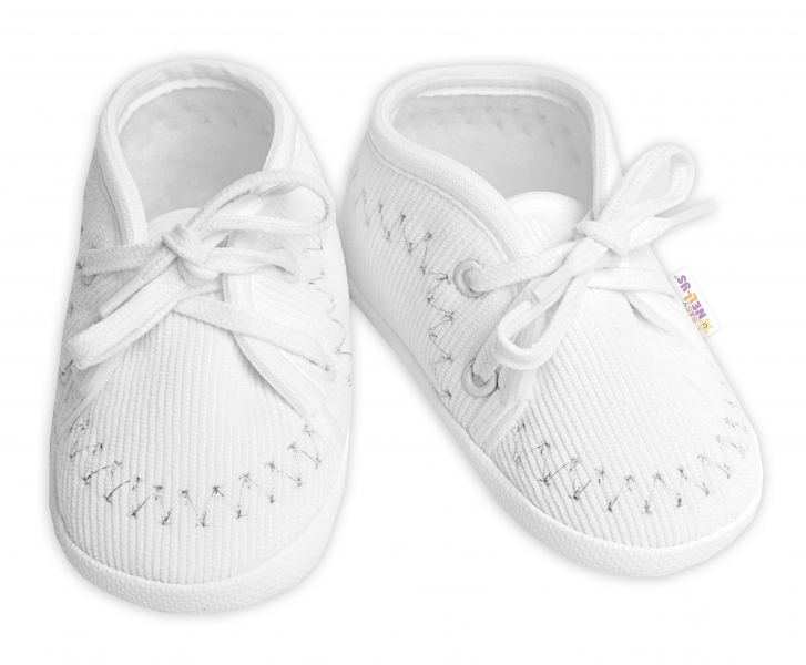 Dojčenské capáčky/topánočky menčestrové s vyšívkou, Baby Nellys, biele, veľ. 62/68, 11,5cm-#Velikost koj. oblečení;62-68 (3-6m)