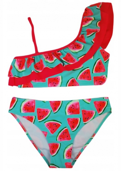 Dievčenské dvojdielne plavky s volánikom - Noviti, Melón, tyrkys/ružová