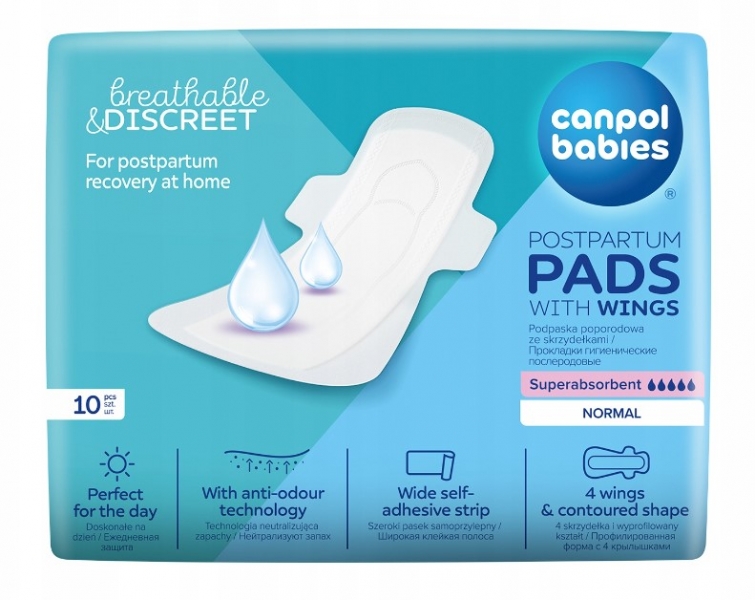 Popôrodné vložky Canpol Babies - NORMAL s krídelkami, 10 ks v bal.