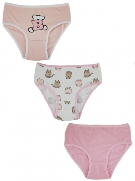 Dievčenské bavlnené nohavičky, Cat - 3ks v balení, ružovo/biele, veľ. 110/116 cm