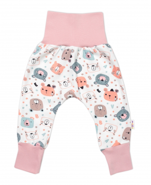 Tepláčiky - Baggy, bavlna Space Bear Pastel, Baby Nellys - púdrové, veľ. 68