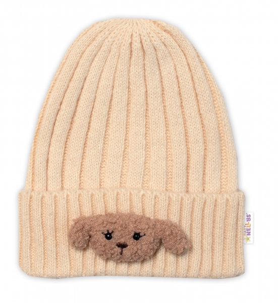 Detská zimná čiapka Bear, Baby Nellys - ecru, veľ. 48-54 cm