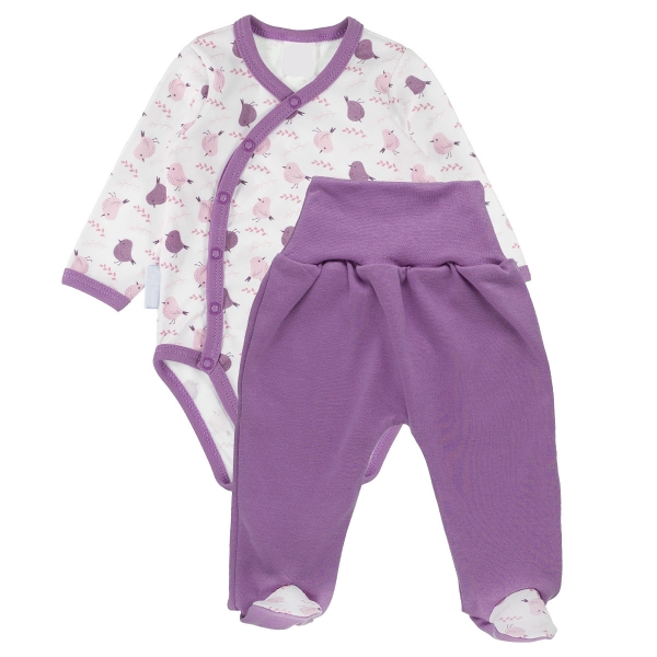 Zavinovacie dojčenské body + polodupačky, bavlna, 2D sada, MBaby, Vtáčiky - orgo