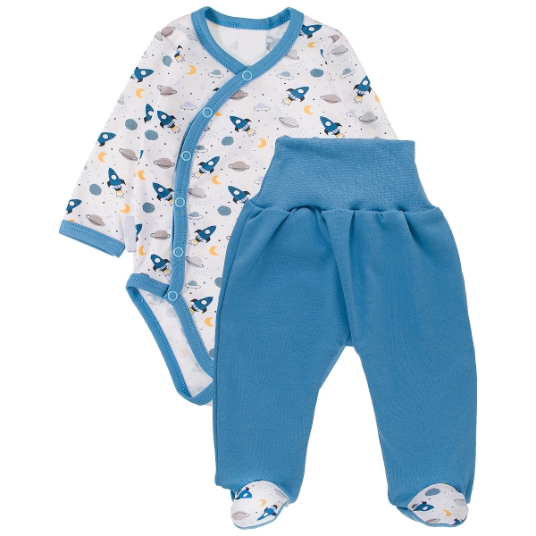 Zavinovacie dojčenské body + polodupačky, bavlna, 2D sada, MBaby, Cosmos - tyrky