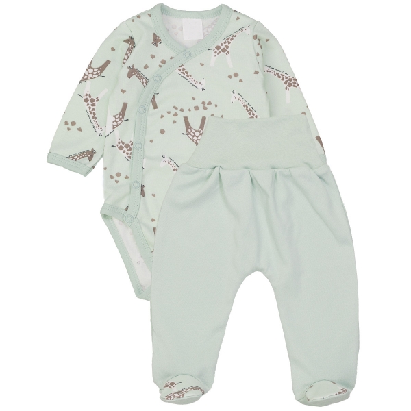 Zavinovacie dojčenské body + polodupačky, bavlna, 2D sada, MBaby, ŽIrafy mäta, v