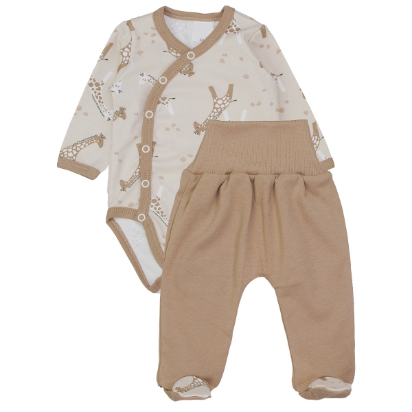 Zavinovacie dojčenské body + polodupačky, bavlna, 2D sada, MBaby, ŽIrafy béžové,