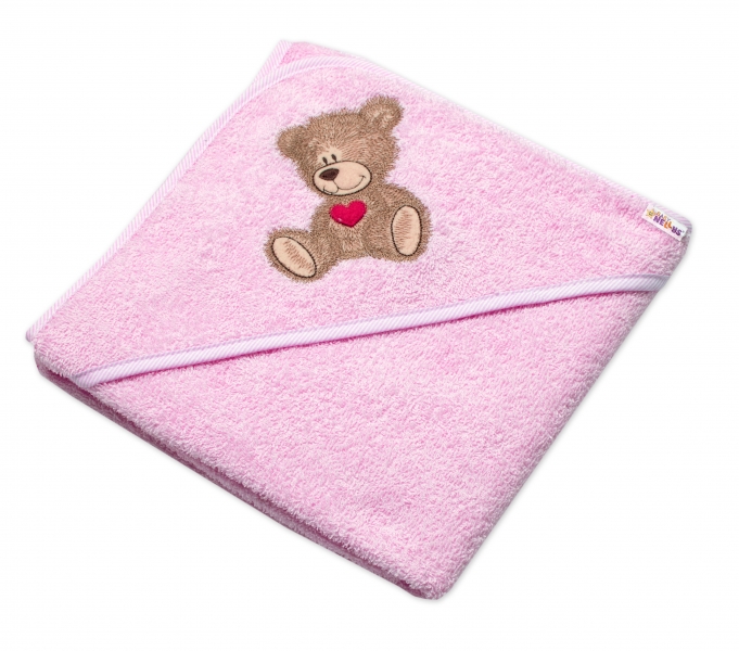 Froté osuška s kapucňou Baby Nellys® 80x80cm Sweet dreams by TEDDY - ružová