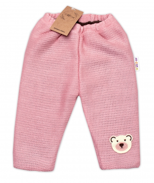 Oteplené pletené nohavice Teddy Bear, Baby Nellys, dvojvrstvové, ružové