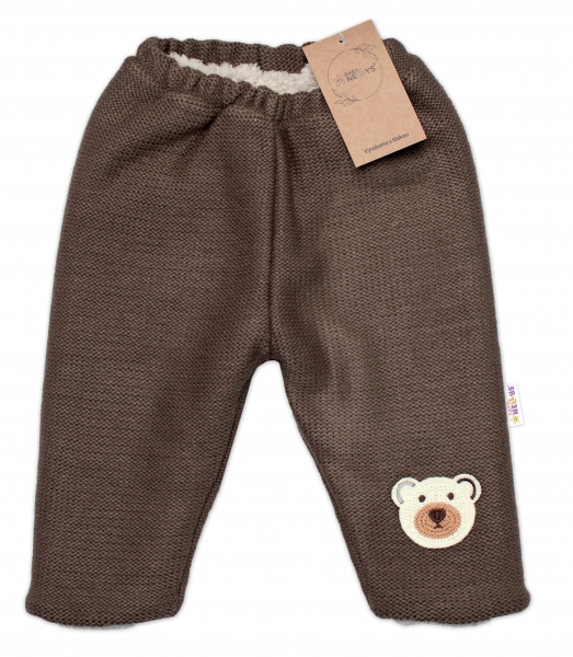 Oteplené pletené nohavice Teddy Bear, Baby Nellys, dvojvrstvové, hnedé, veľ. 80/86