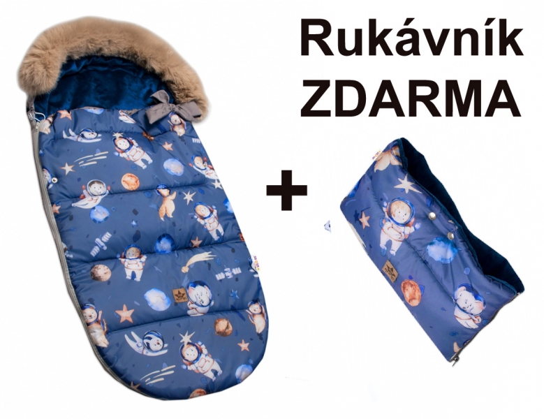 Detský fusak maxi PREMIUM Kosmos, sivo/modrý 110x50cm + rukávník zadarmo