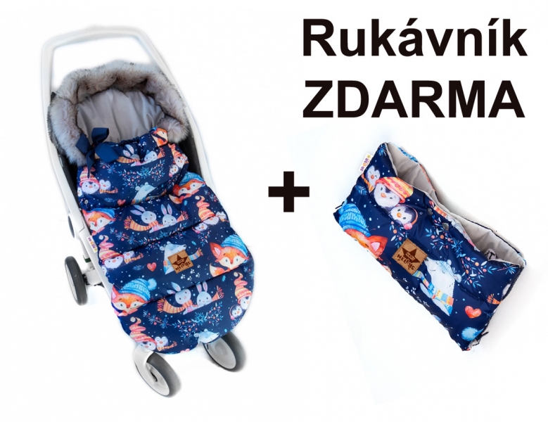 Detský fusak maxi PREMIUM winter friends, granátový, 110x50cm + rukávník zadarmo