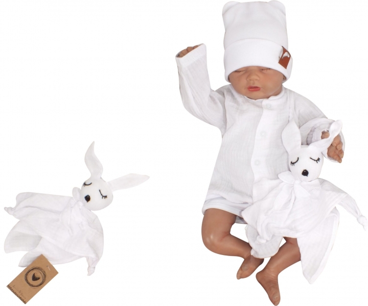 Mazlík, prítulníček mušelín pre bábätká Z&Z, Zajačik, biely