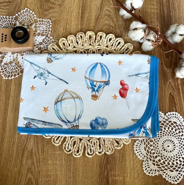 Detská obojstranná bavlnená deka, Mamatti 80 x 90 cm, Balón, bielo/modrá