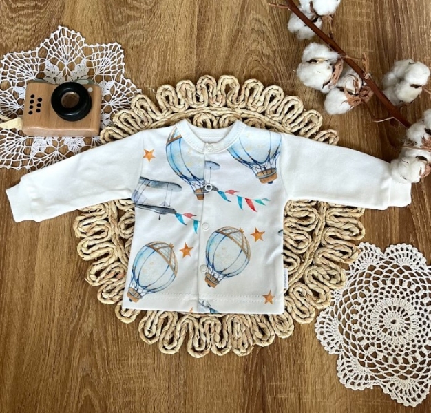 Novorodenecká bavlnená košieľka, kabátik, Mamatti, Balón - biela, veľ. 68