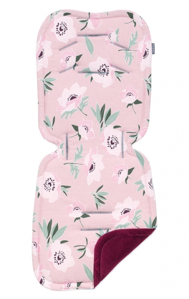 Vložka do kočíka prešívaný Velvet PREMIUM Kvety v ružovej, zelená