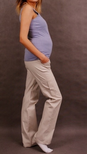 Be MaaMaa Tehotenské nohavice s bočnou vreckom - tm. béžová-#Velikosti těh. moda;XXXL (46)