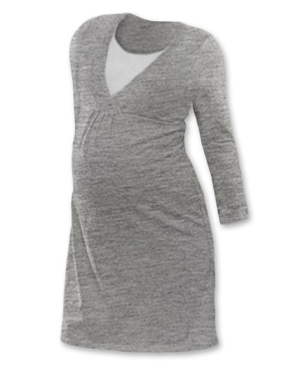 JOŽÁNEK Tehotenská, dojčiace nočná košeľa JOHANKA dl. rukáv - sivý melír. L/XL-#Velikosti těh. moda;L/XL