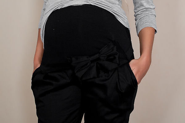 Be MaaMaa Tehotenské nohavice s mašľou - Čierne