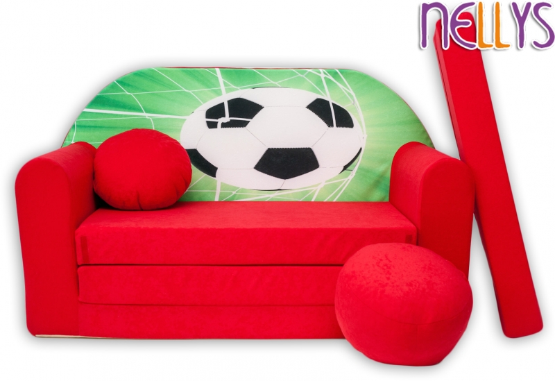 NELLYS Rozkladacia detská pohovka 36R - Futbal v červenej
