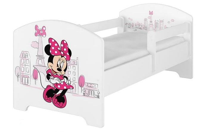 Babyboo Detská posteľ 140 x 70 cm Disney -  Minnie Paris, biela - vrátane šuplíku