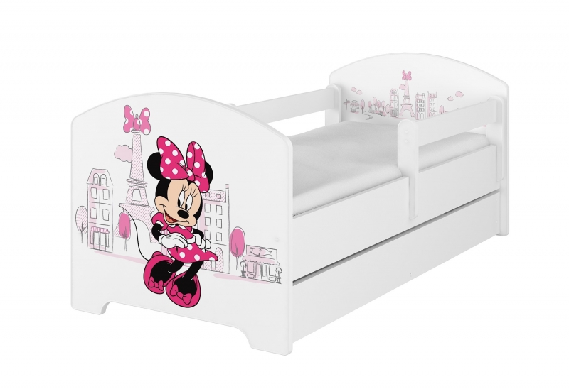 Babyboo Detská posteľ 140 x 70 cm Disney -  Minnie Paris, biela - vrátane šuplíku